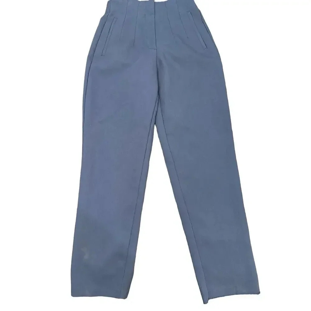 Zara Women's Blue Straight Leg Adjustable Waist Cropped Pant Size Small